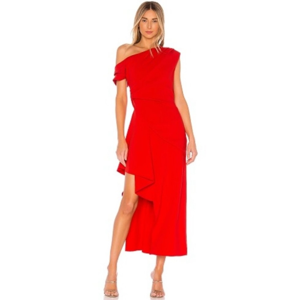 Revolve ELLIATT Elegant Red One-Shoulder Dress